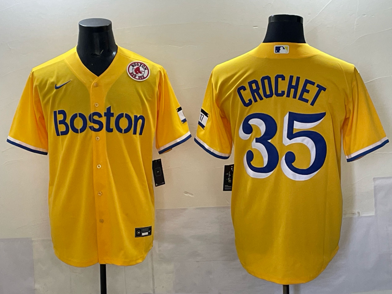Men 2025 Boston Red Sox #35 Crochet yellow Nike MLB Jersey style 008